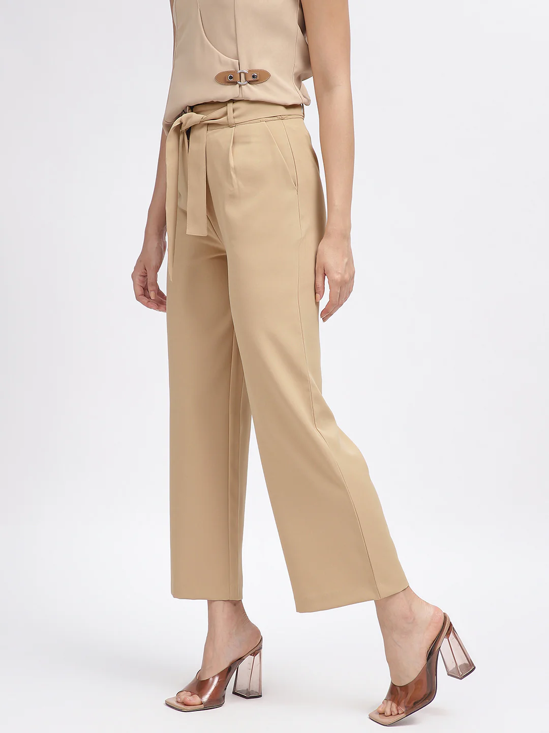 Centre Stage Women Beige Solid Regular Fit Trouser - Image 2