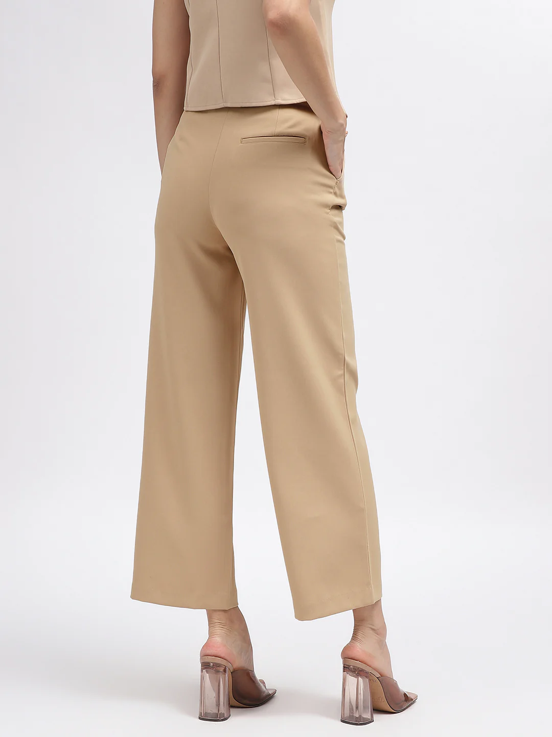 Centre Stage Women Beige Solid Regular Fit Trouser - Image 3