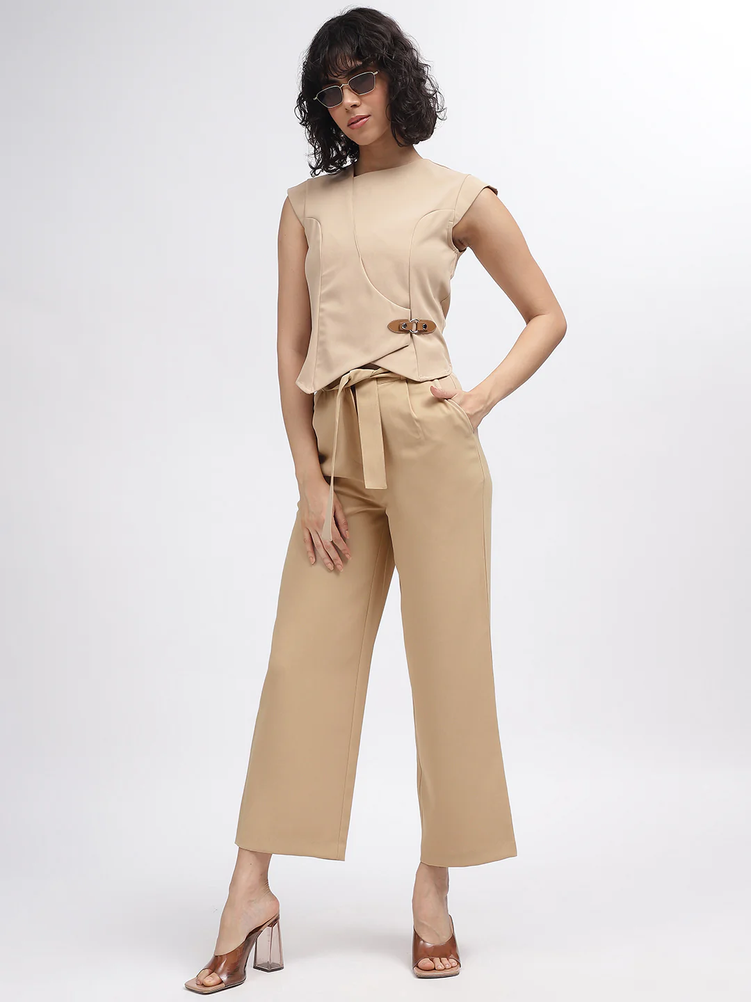 Centre Stage Women Beige Solid Regular Fit Trouser - Image 4