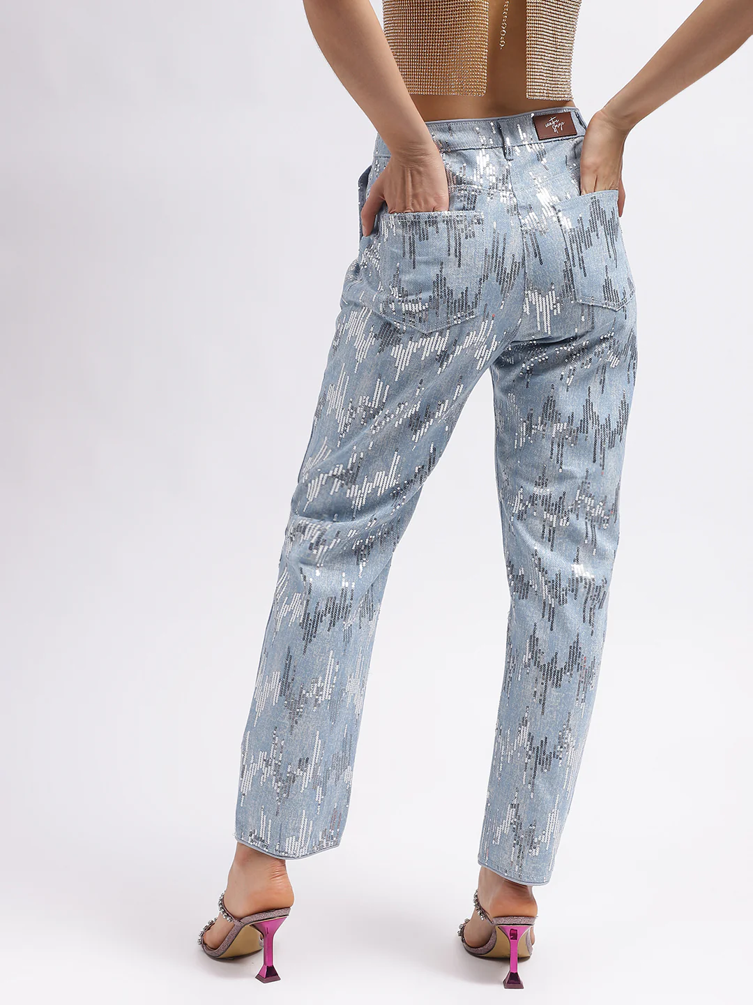 Centre Stage Women Blue Embellished Slim Straight Fit Mid-Rise Jeans - Image 3