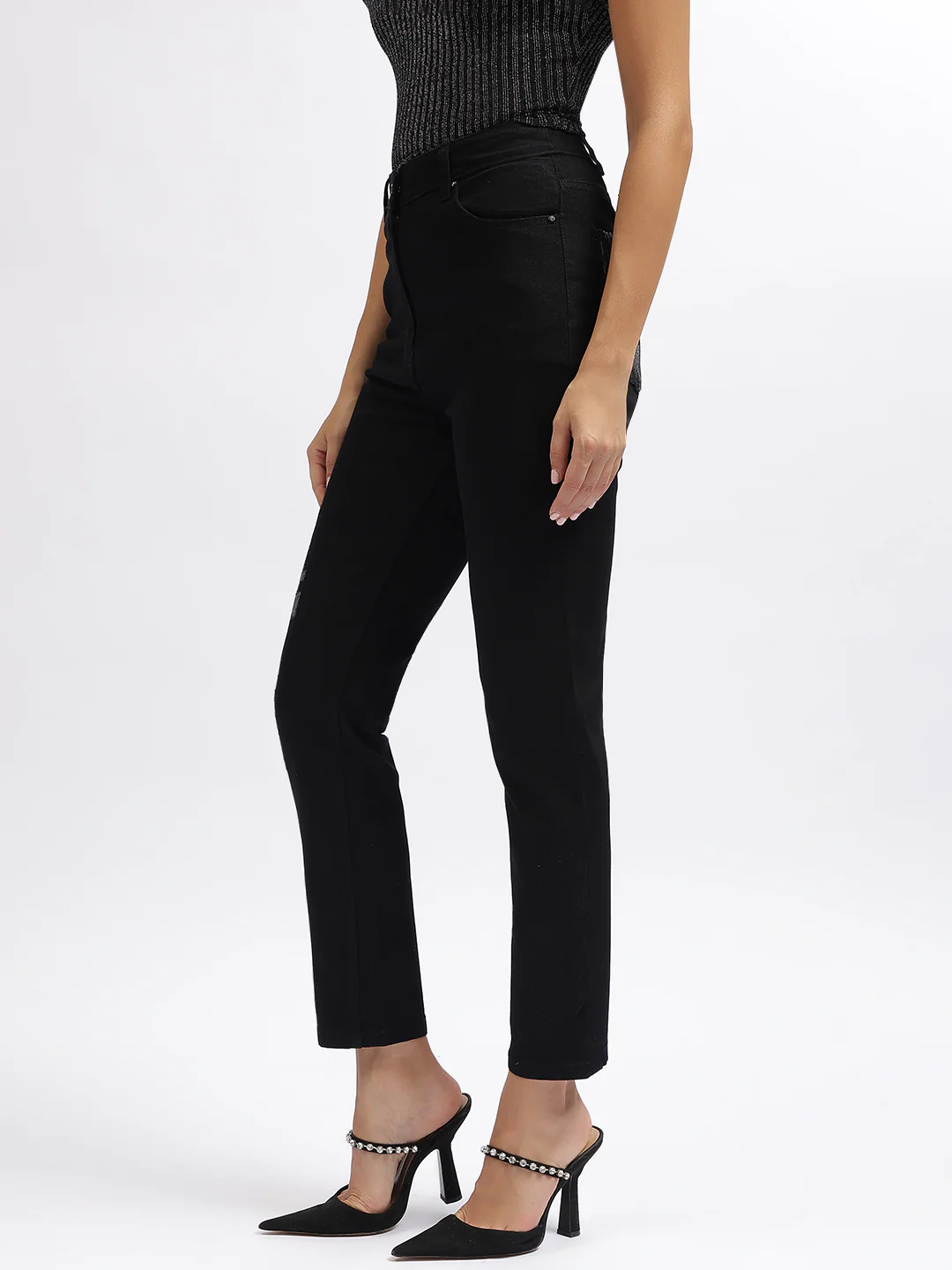 Centre Stage Women Black Embellished Slim Straight Jeans - Image 2