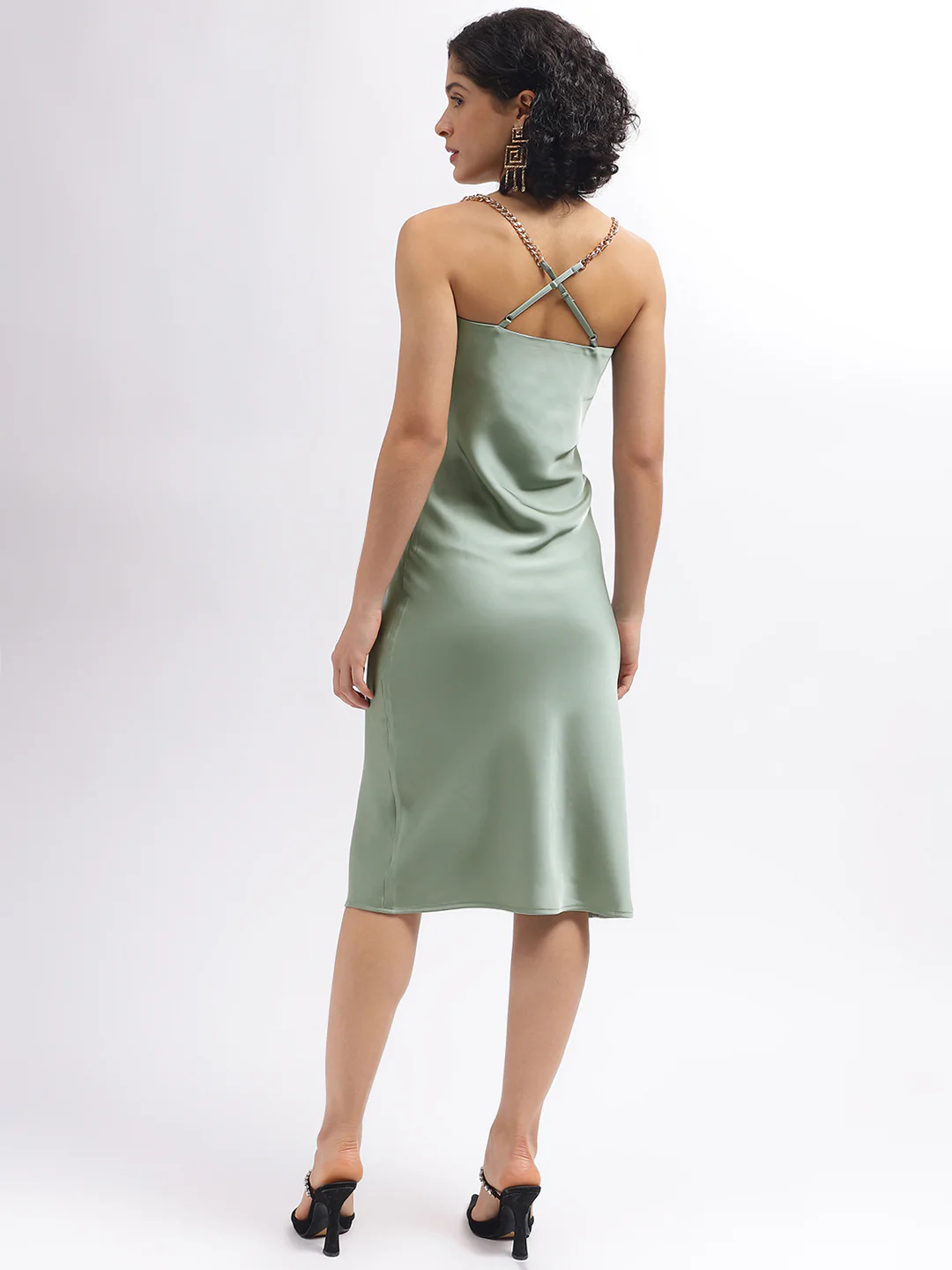 Centre Stage Women Green Solid Cowl Neck Shoulder Straps Dress - Image 4
