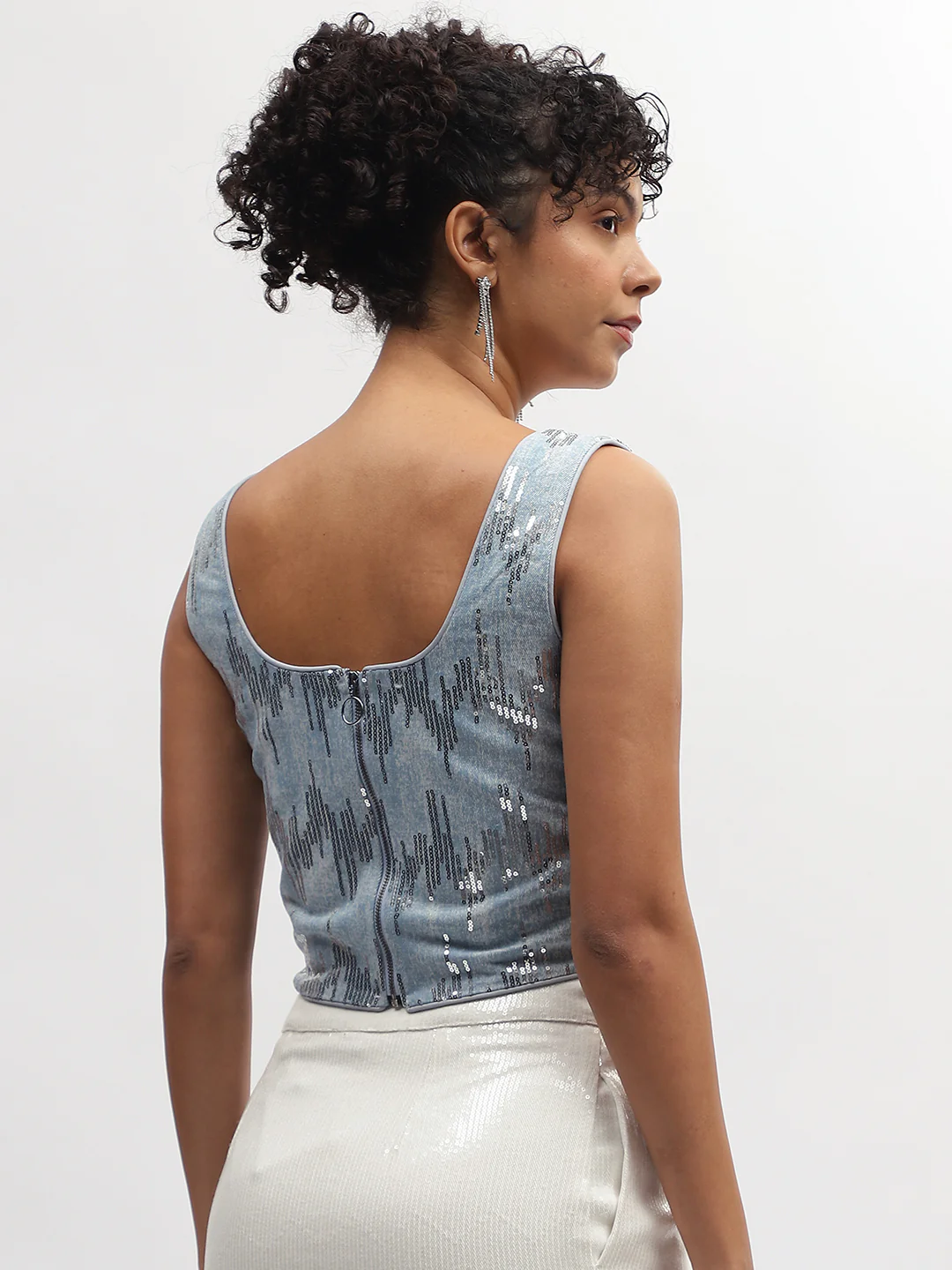 Centre Stage Women Blue Embellished Square Neck Sleeveless Top - Image 4