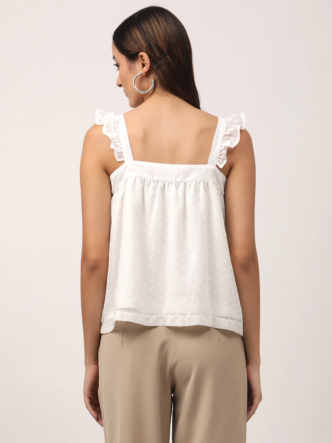 Centre Stage Women Off White Solid Square Neck Top - Image 2
