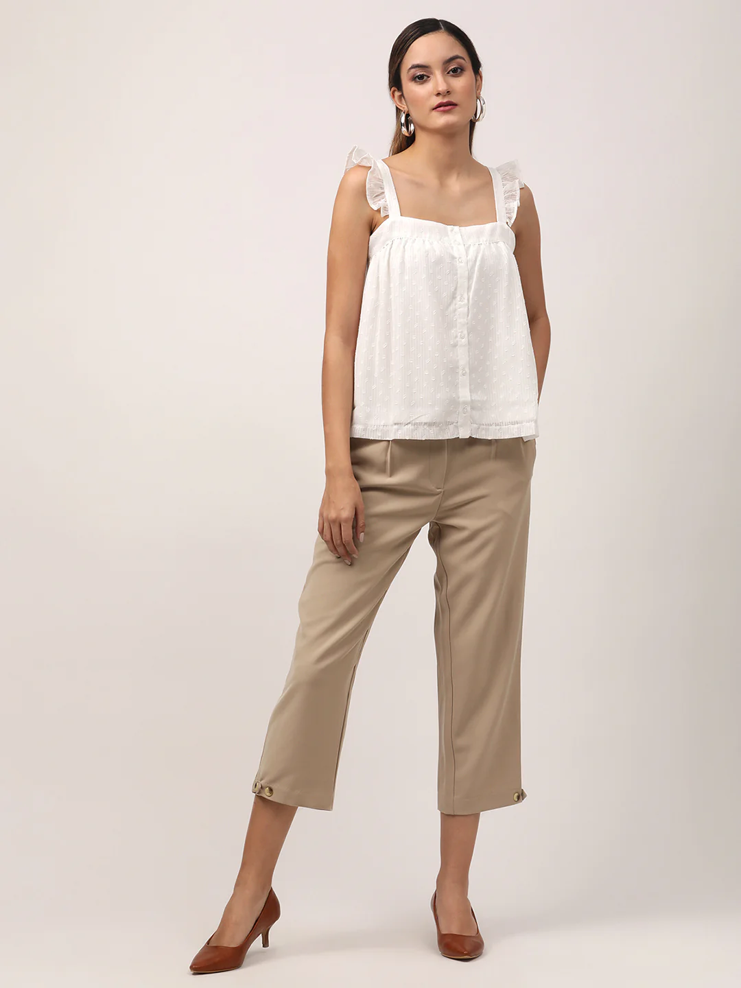 Centre Stage Women Off White Solid Square Neck Top - Image 5