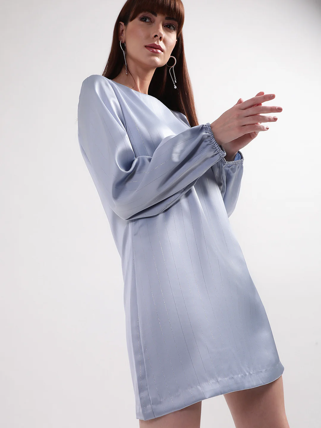 Centre Stage Women Teal Solid Collar Dress - Image 4