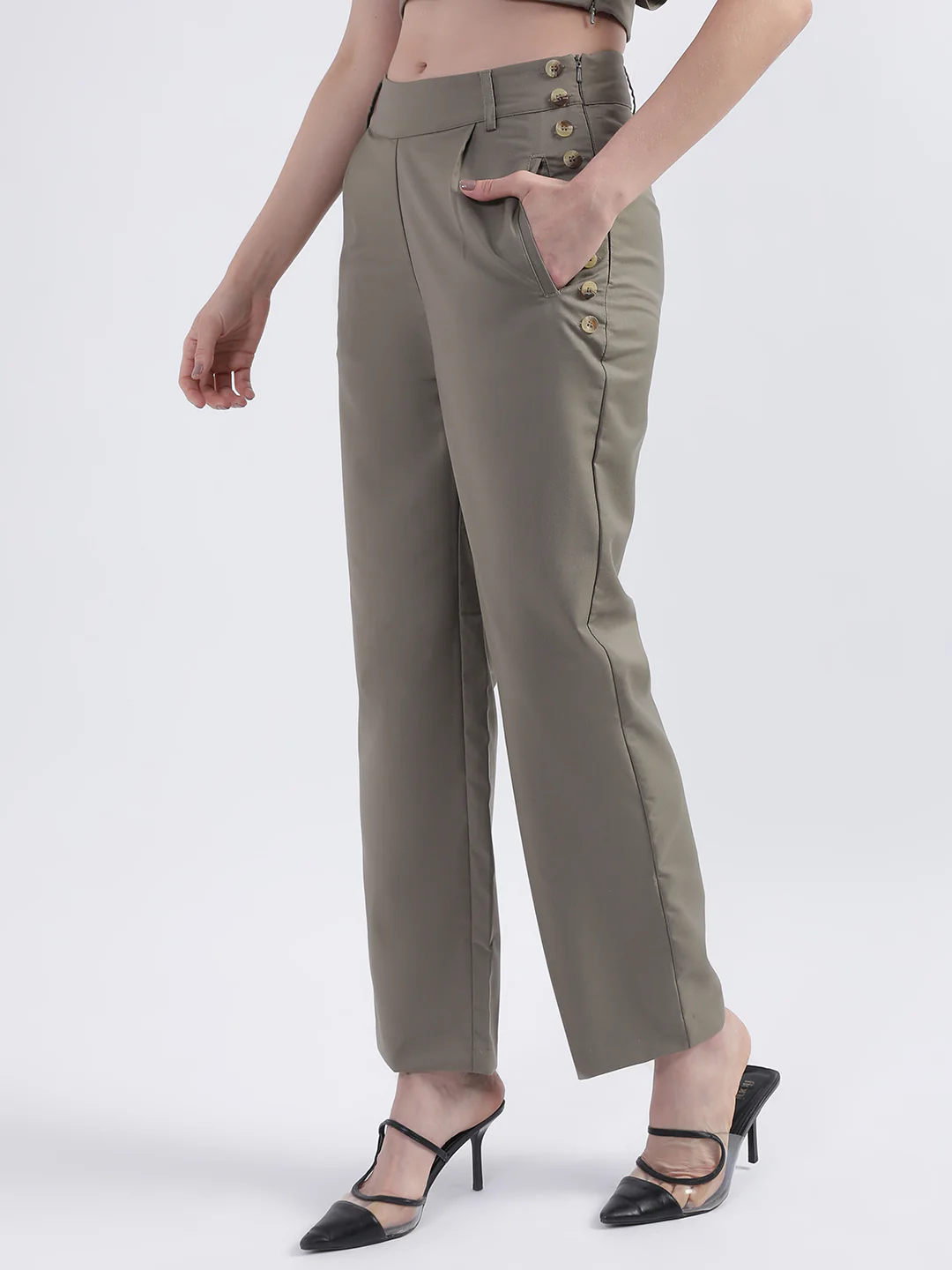Centre Stage Women Green Solid Regular Fit Trouser - Image 2