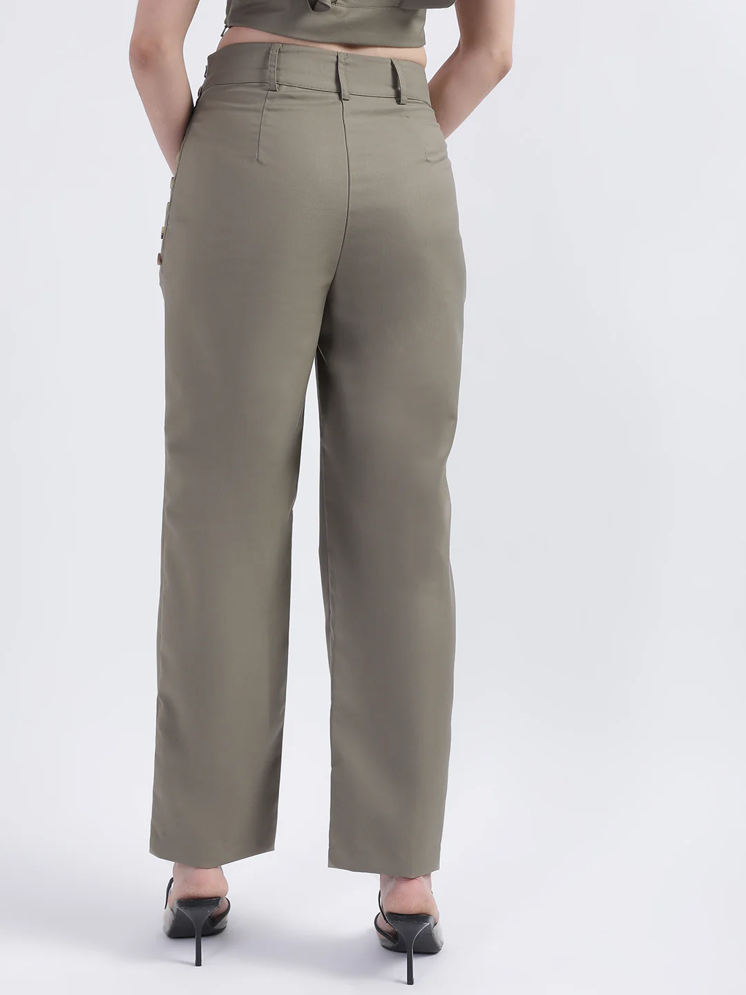 Centre Stage Women Green Solid Regular Fit Trouser - Image 3