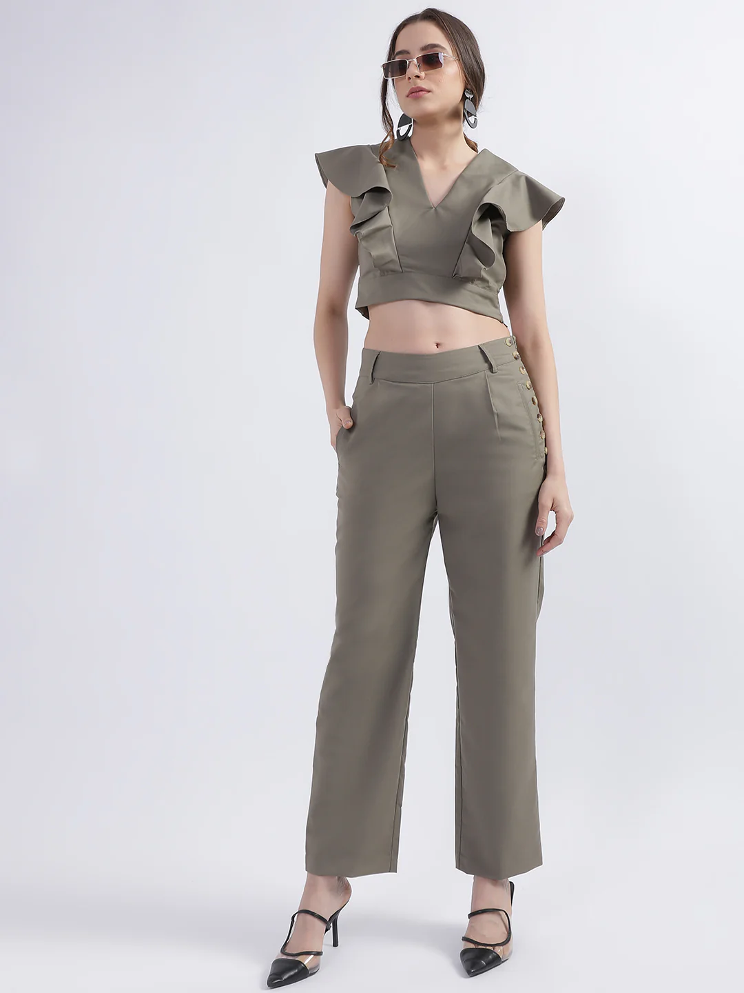 Centre Stage Women Green Solid Regular Fit Trouser - Image 4