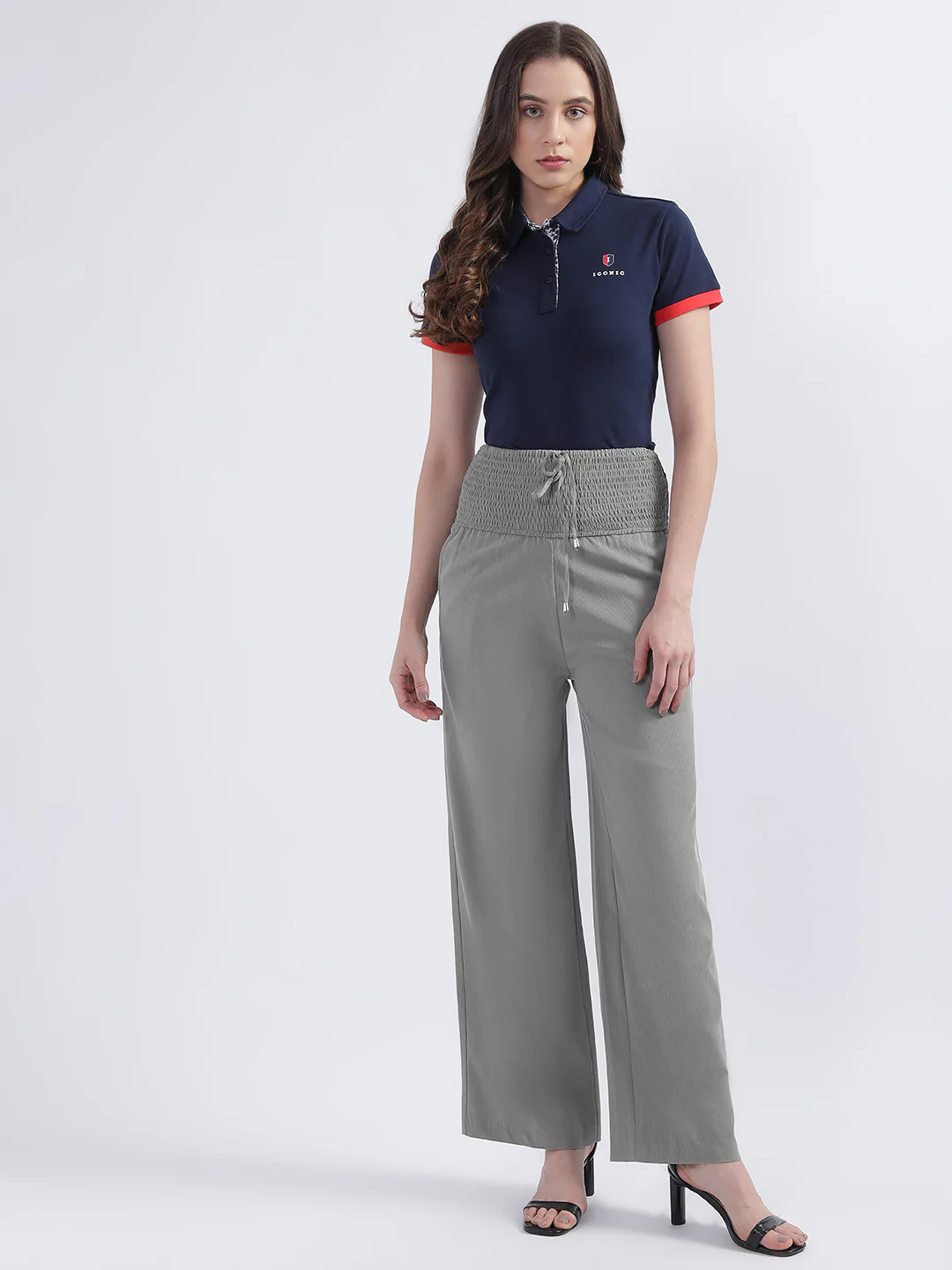 Centre Stage Women Sage Green Self-Design Flared Trouser - Image 3