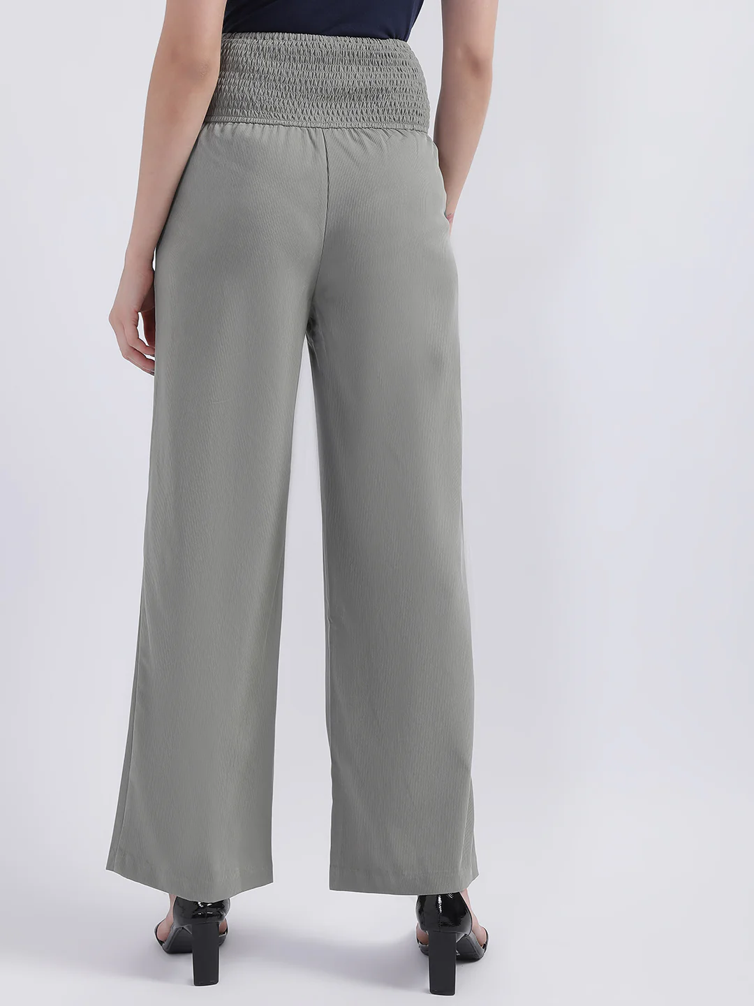 Centre Stage Women Sage Green Self-Design Flared Trouser - Image 5