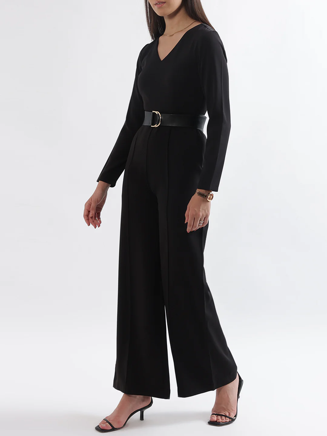 Centre Stage Women Black Solid V Neck Jumpsuit - Image 2
