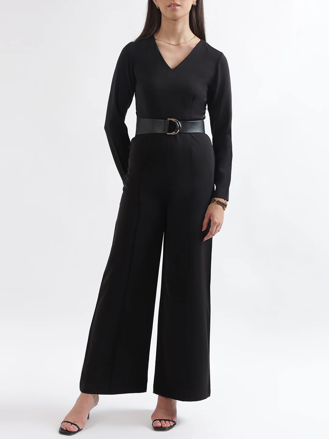 Centre Stage Women Black Solid V Neck Jumpsuit - Image 4