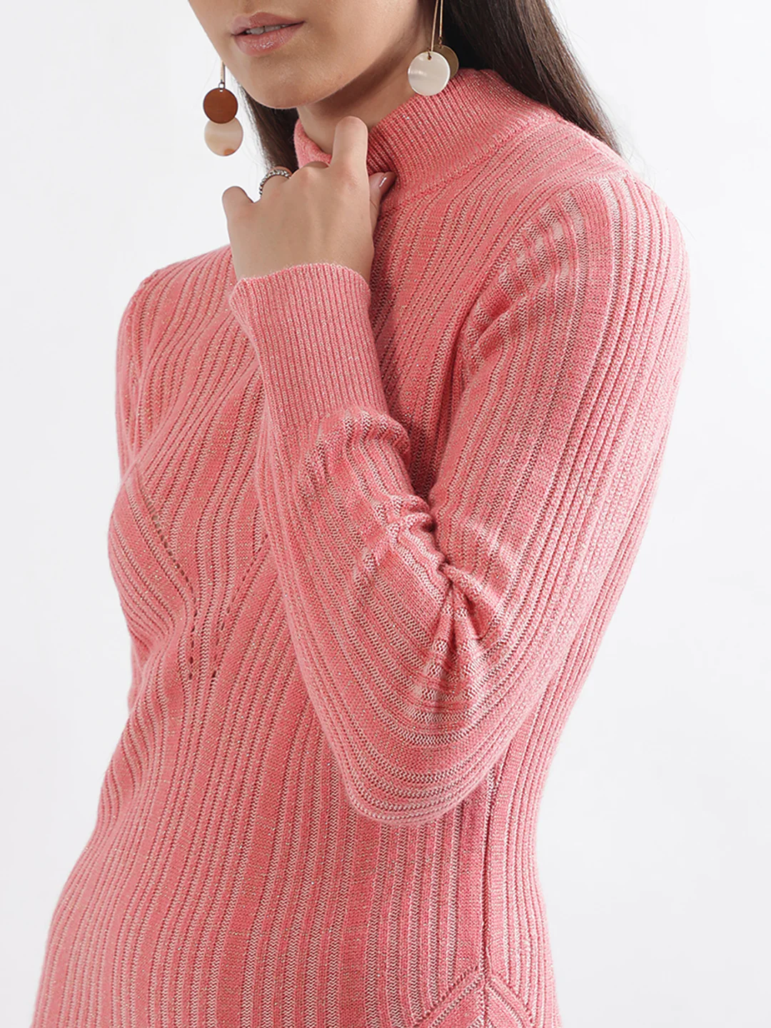 Centre Stage Women Pink Solid Collar Dress - Image 5