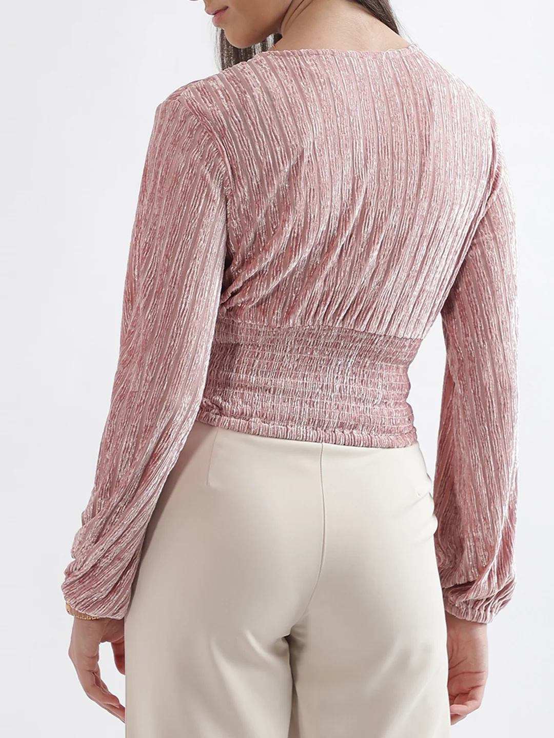 Centre Stage Women Peach Solid V Neck Top - Image 3