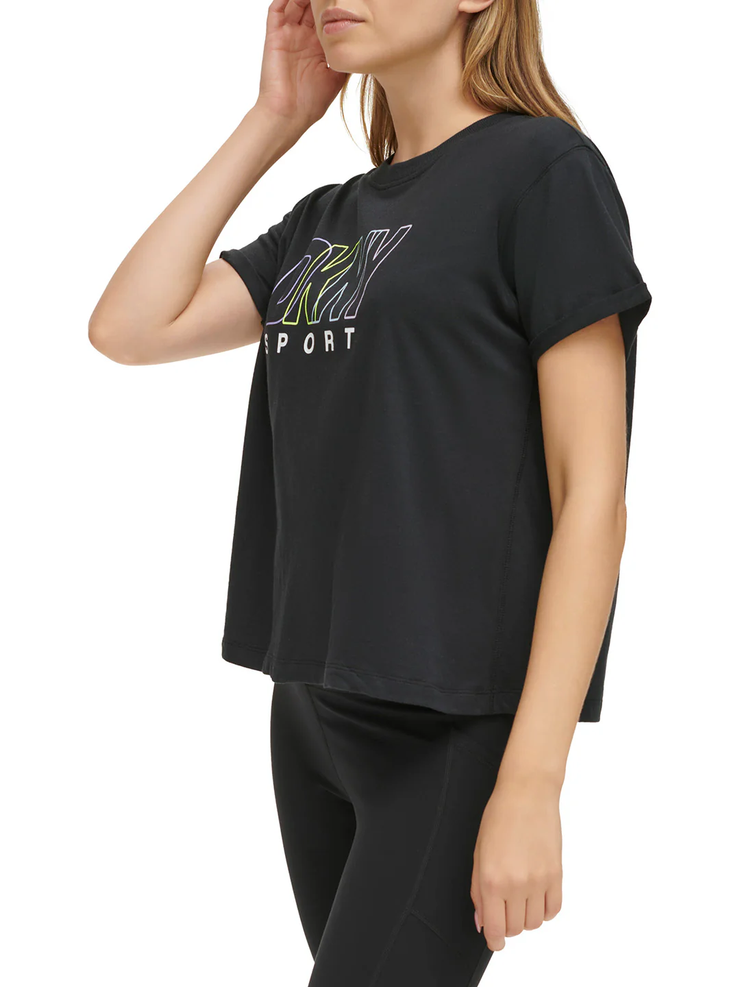 DKNY Women Black Printed Round Neck Short Sleeves Tshirt - Image 2
