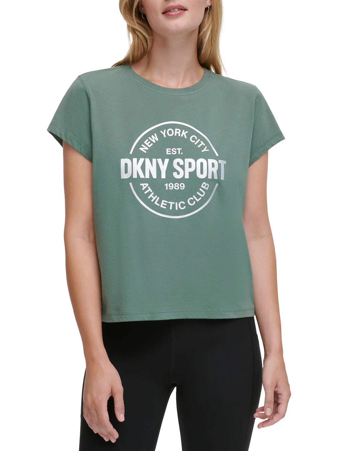 DKNY Women Green Printed Round Neck Short Sleeves Tshirt - Image 3