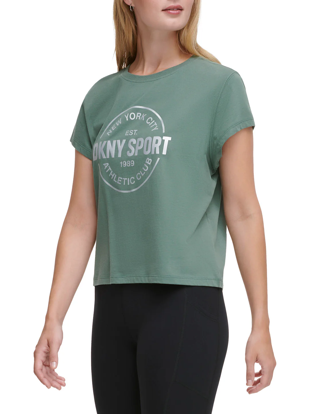 DKNY Women Green Printed Round Neck Short Sleeves Tshirt - Image 4