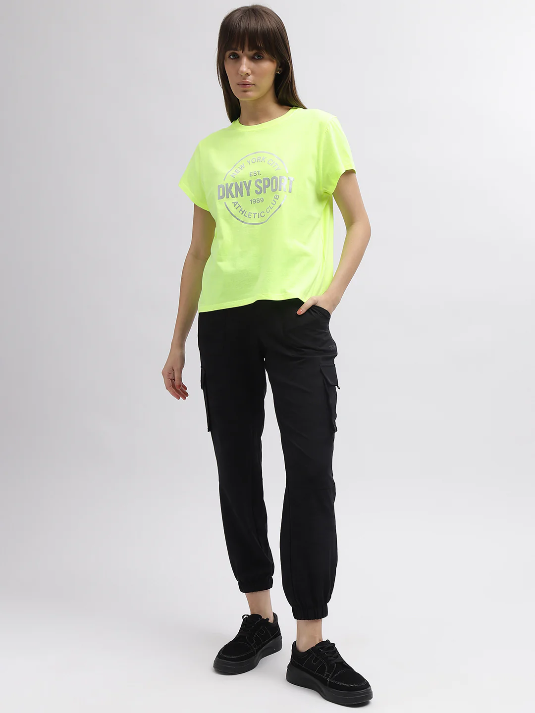 Dkny Women Green Printed Round Neck Short Sleeves Tshirt - Image 3