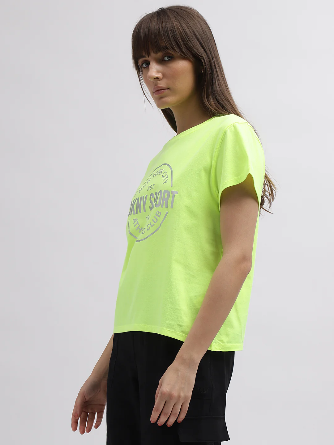 Dkny Women Green Printed Round Neck Short Sleeves Tshirt - Image 5
