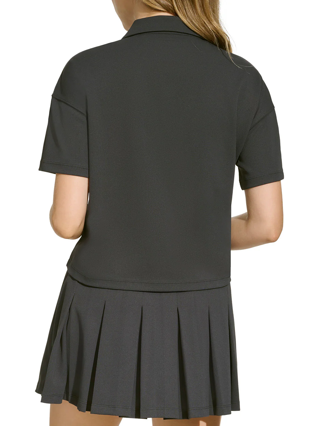 DKNY Women Black Solid Polo Collar Short Sleeves Tshirt - Image 2