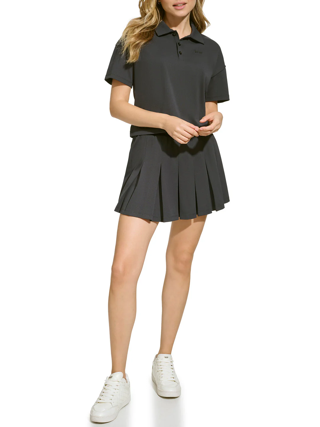 DKNY Women Black Solid Polo Collar Short Sleeves Tshirt - Image 3