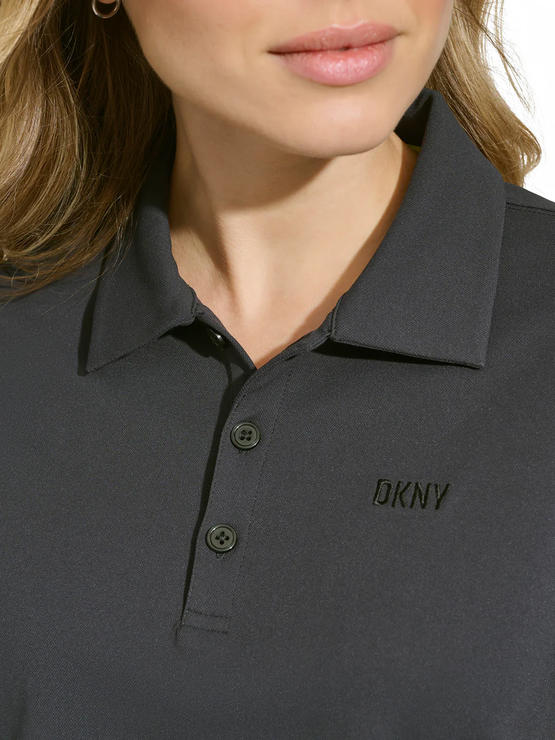 DKNY Women Black Solid Polo Collar Short Sleeves Tshirt - Image 5