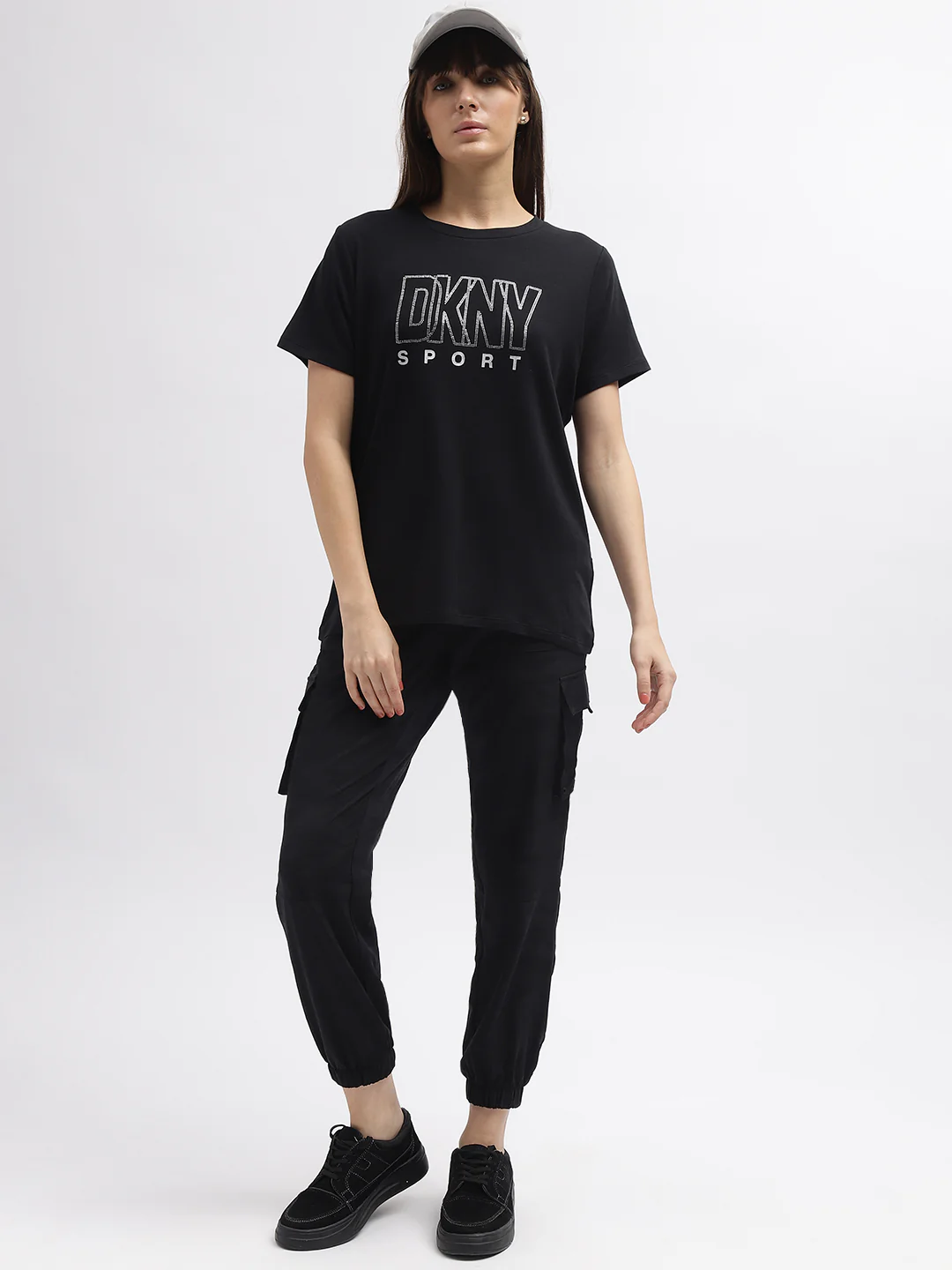 Dkny Women Black Printed Round Neck Short Sleeves Tshirt - Image 3