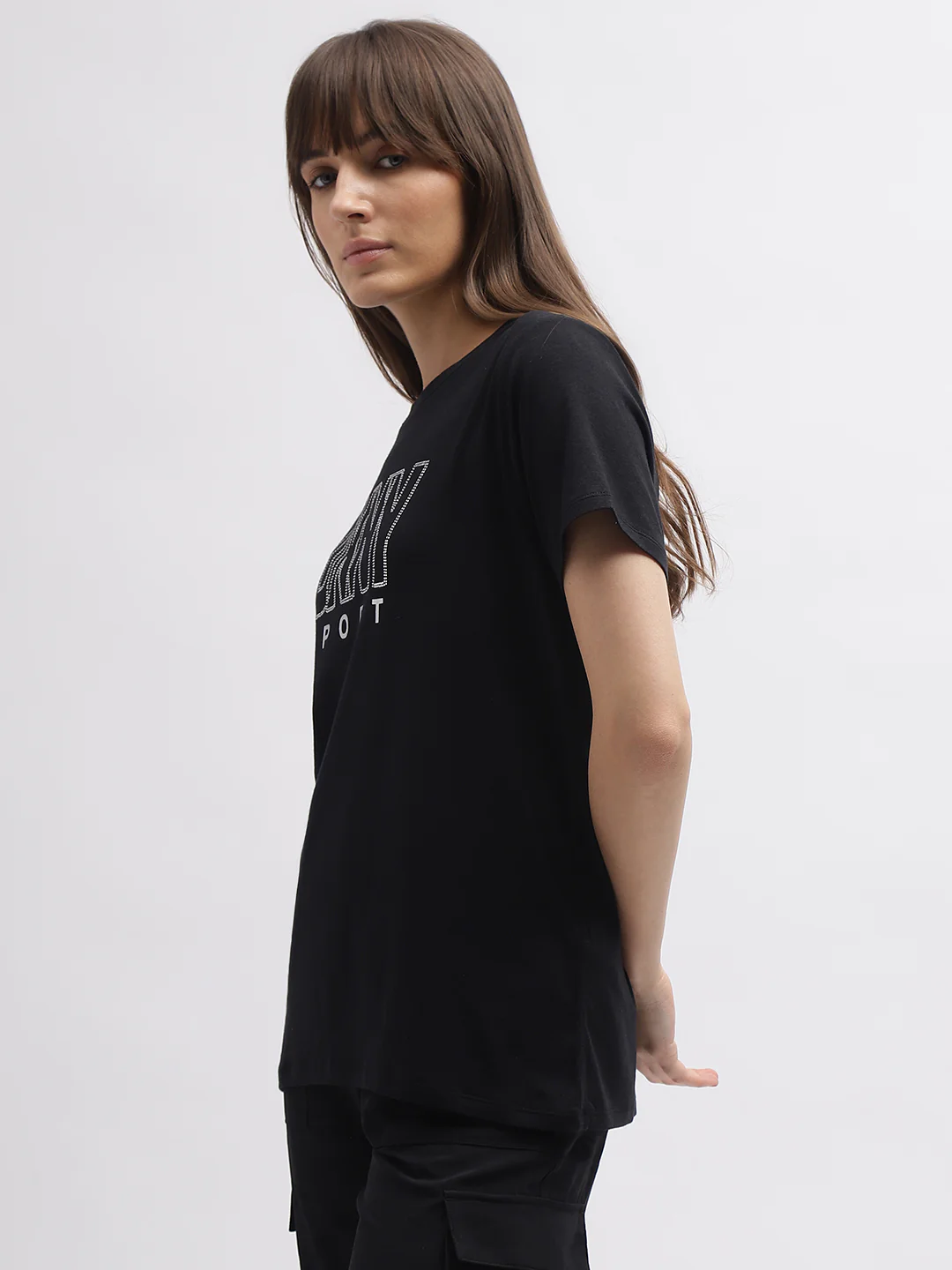 Dkny Women Black Printed Round Neck Short Sleeves Tshirt - Image 5
