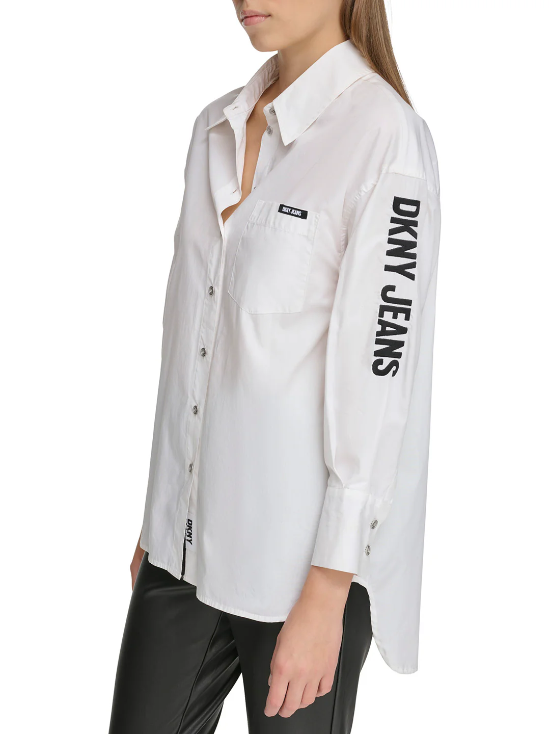 DKNY Women White Printed Spread Collar Full Sleeves Shirt - Image 2