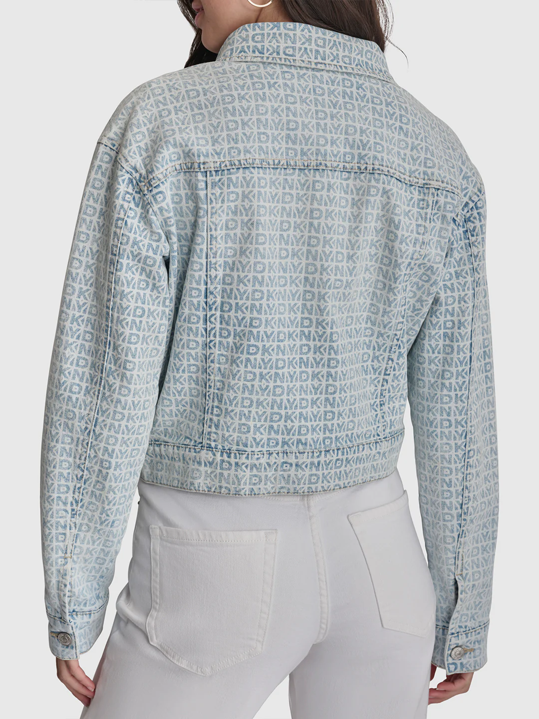 Dkny Women Blue Printed Spread Collar Full Sleeves Denim Jacket - Image 4