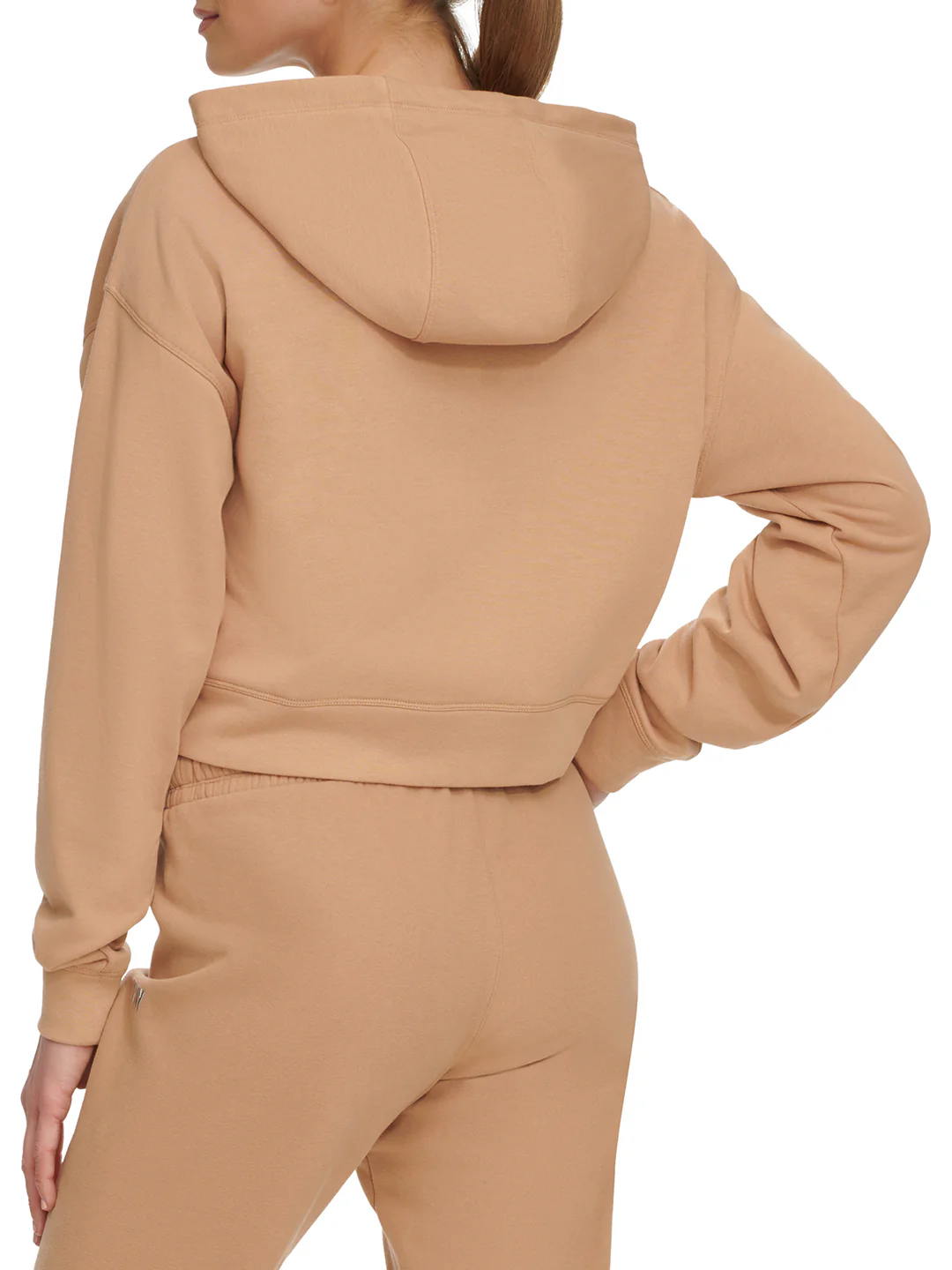 Dkny Women Brown Solid Hooded Full Sleeves Zipped Sweatshirt - Image 3
