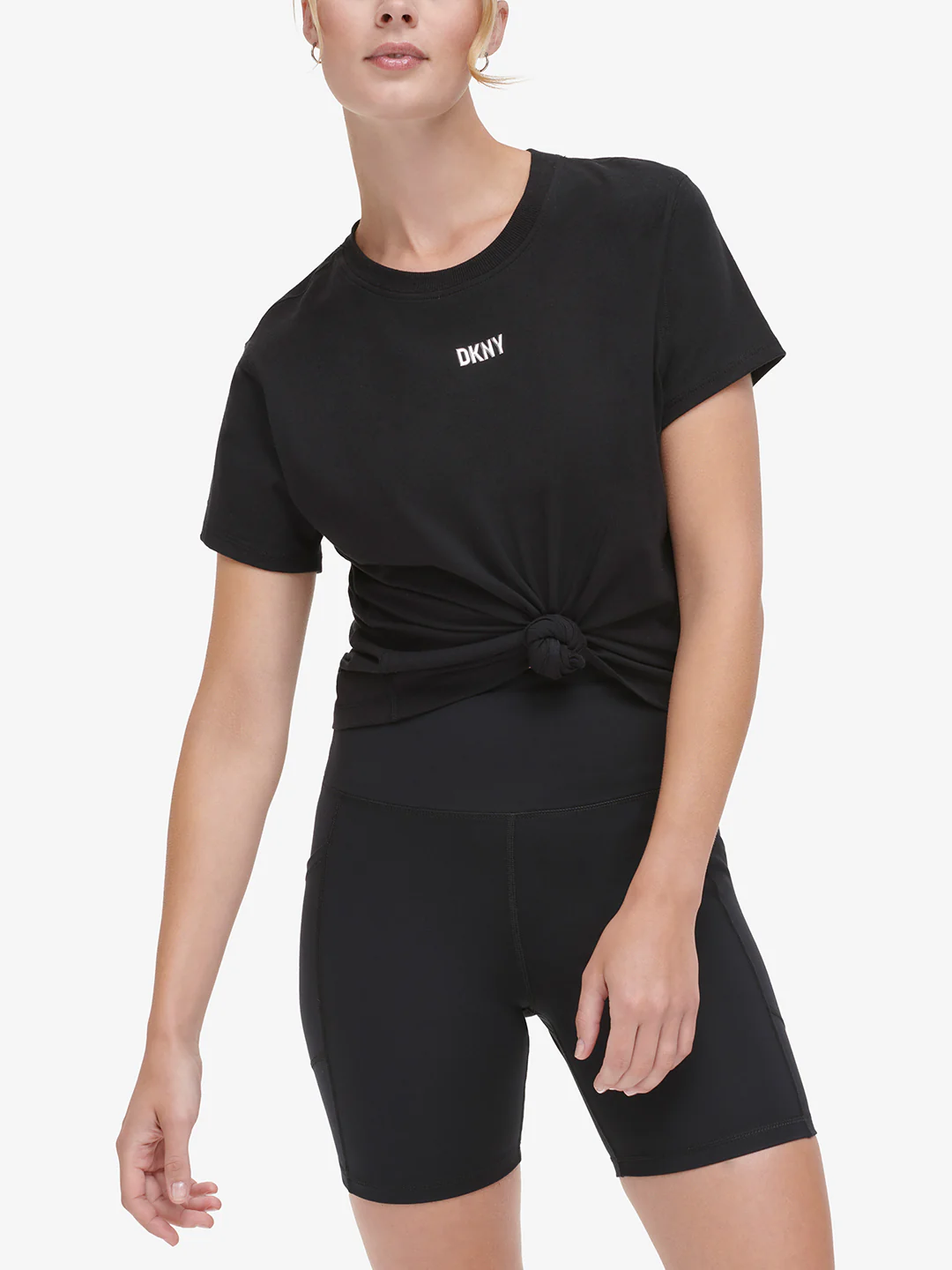 Dkny Women Black Solid Round Neck Short Sleeves Tshirt - Image 2