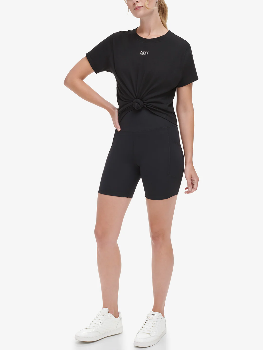 Dkny Women Black Solid Round Neck Short Sleeves Tshirt - Image 3
