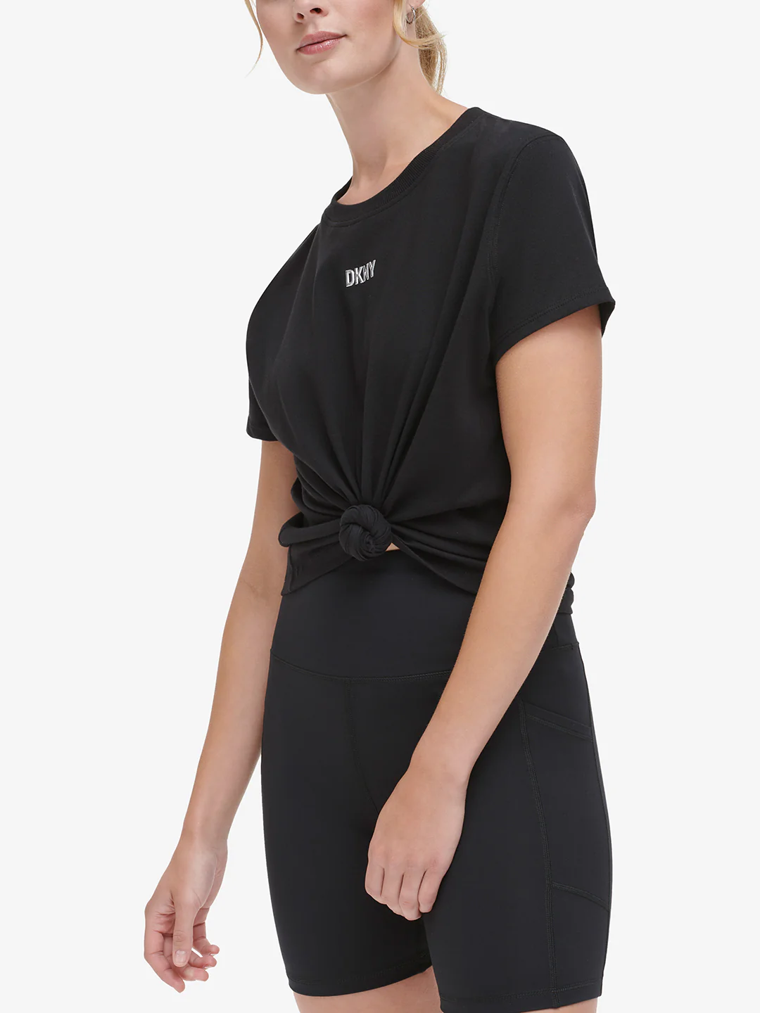 Dkny Women Black Solid Round Neck Short Sleeves Tshirt - Image 5