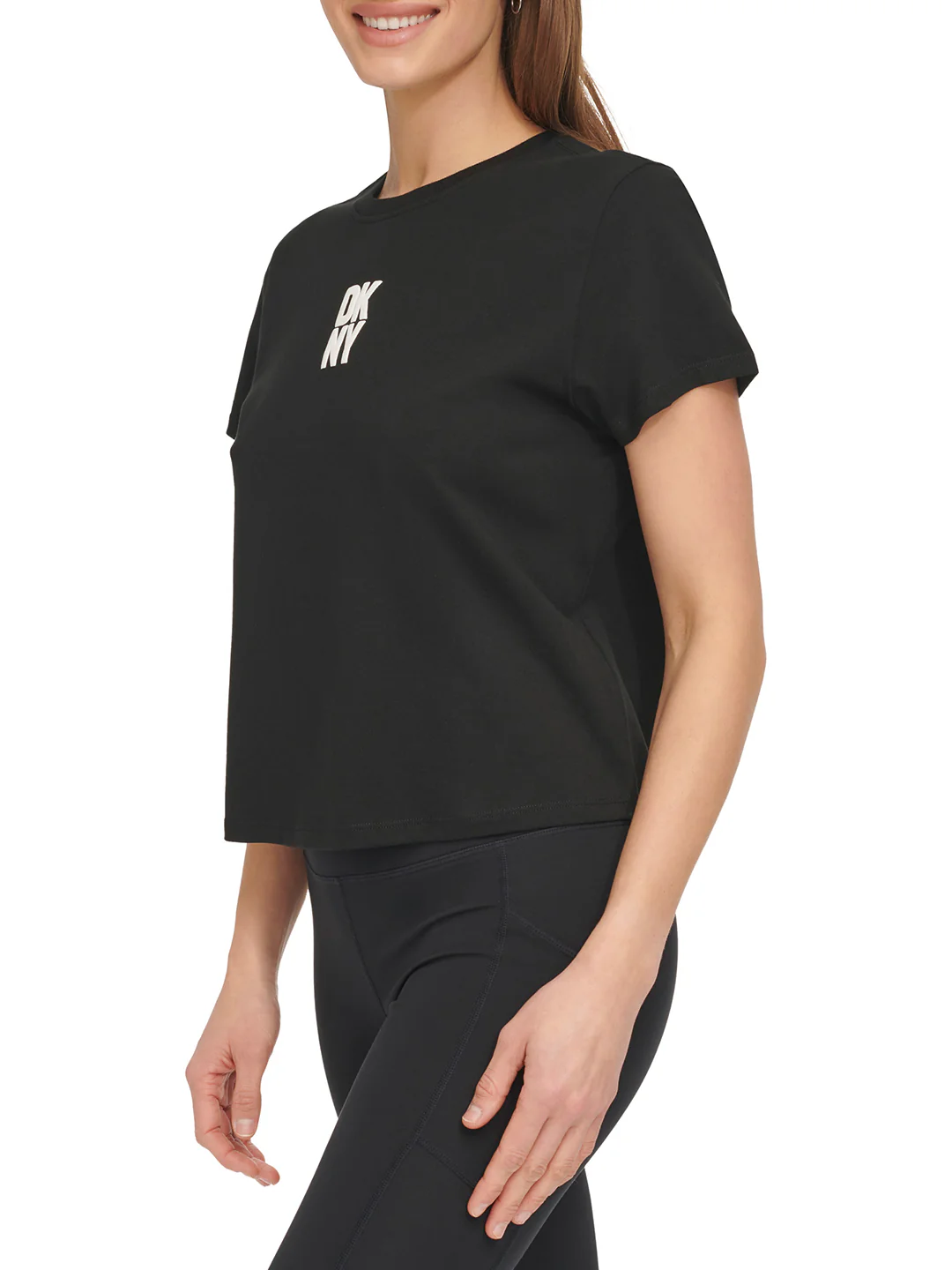 Dkny Women Black Solid Round Neck Short Sleeves Tshirt - Image 2