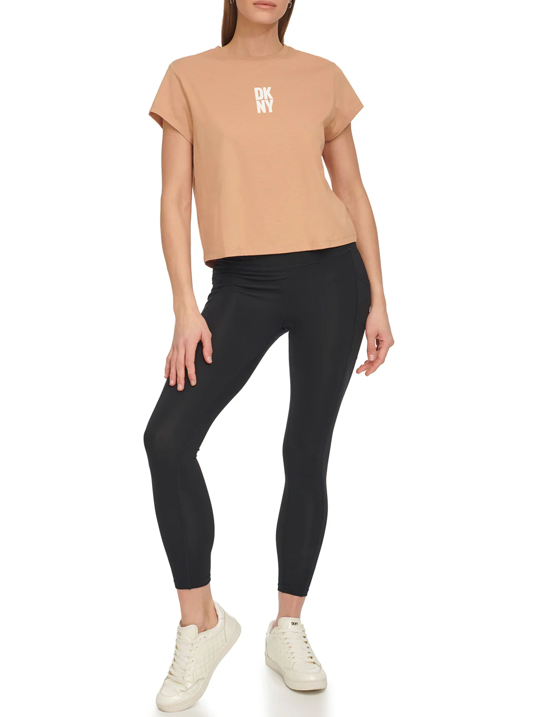 Dkny Women Brown Solid Round Neck Short Sleeves Tshirt - Image 4
