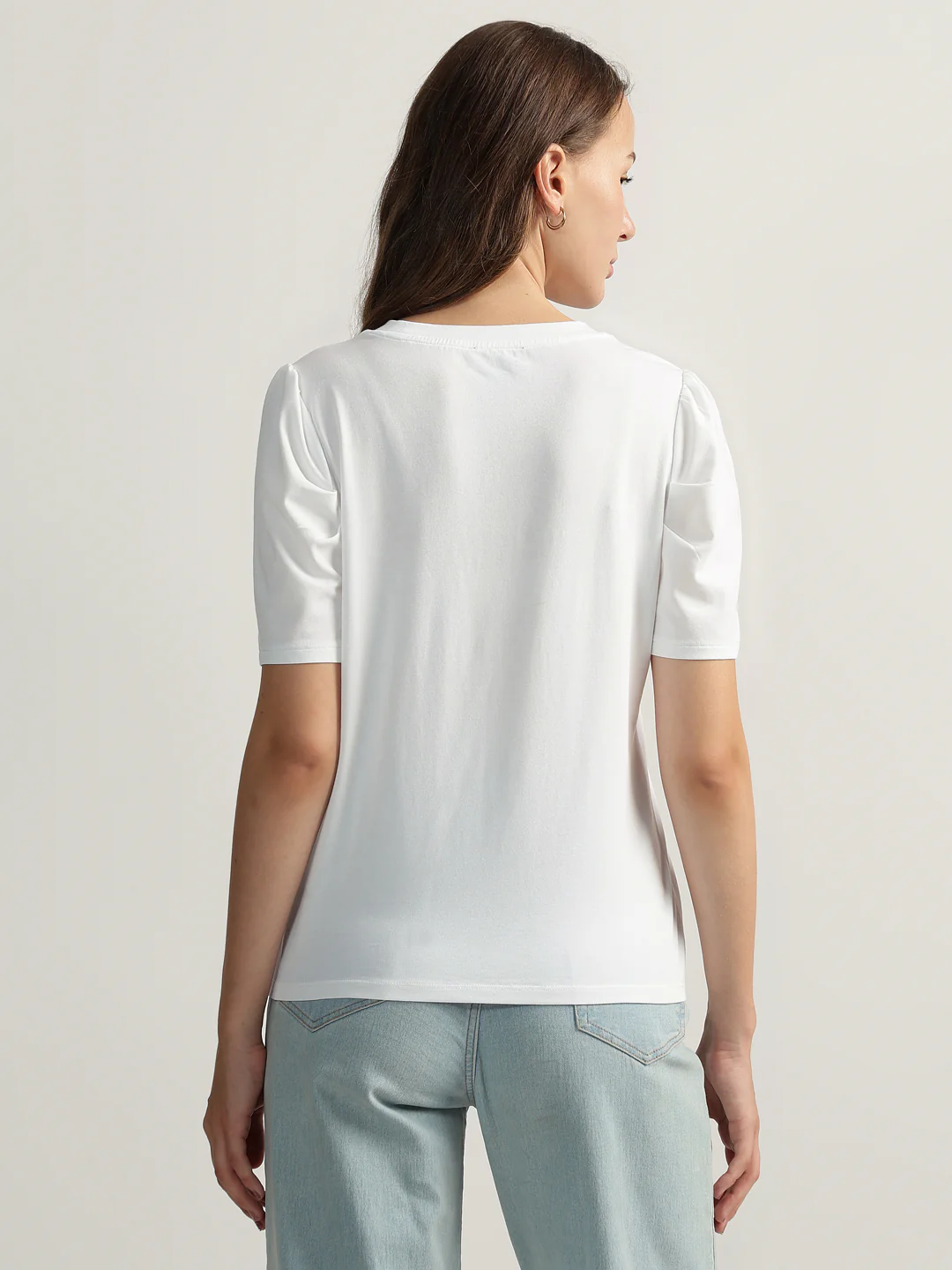 DKNY Women White Printed Round Neck Short Sleeves Top - Image 4