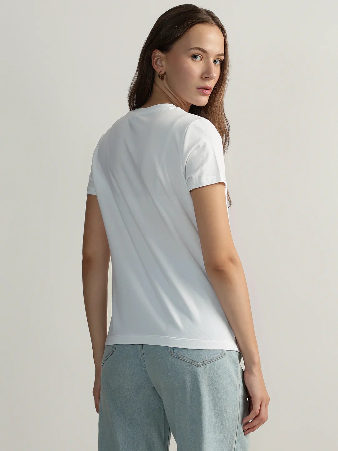 DKNY Women White Printed Round Neck Short Sleeves Tshirt - Image 4