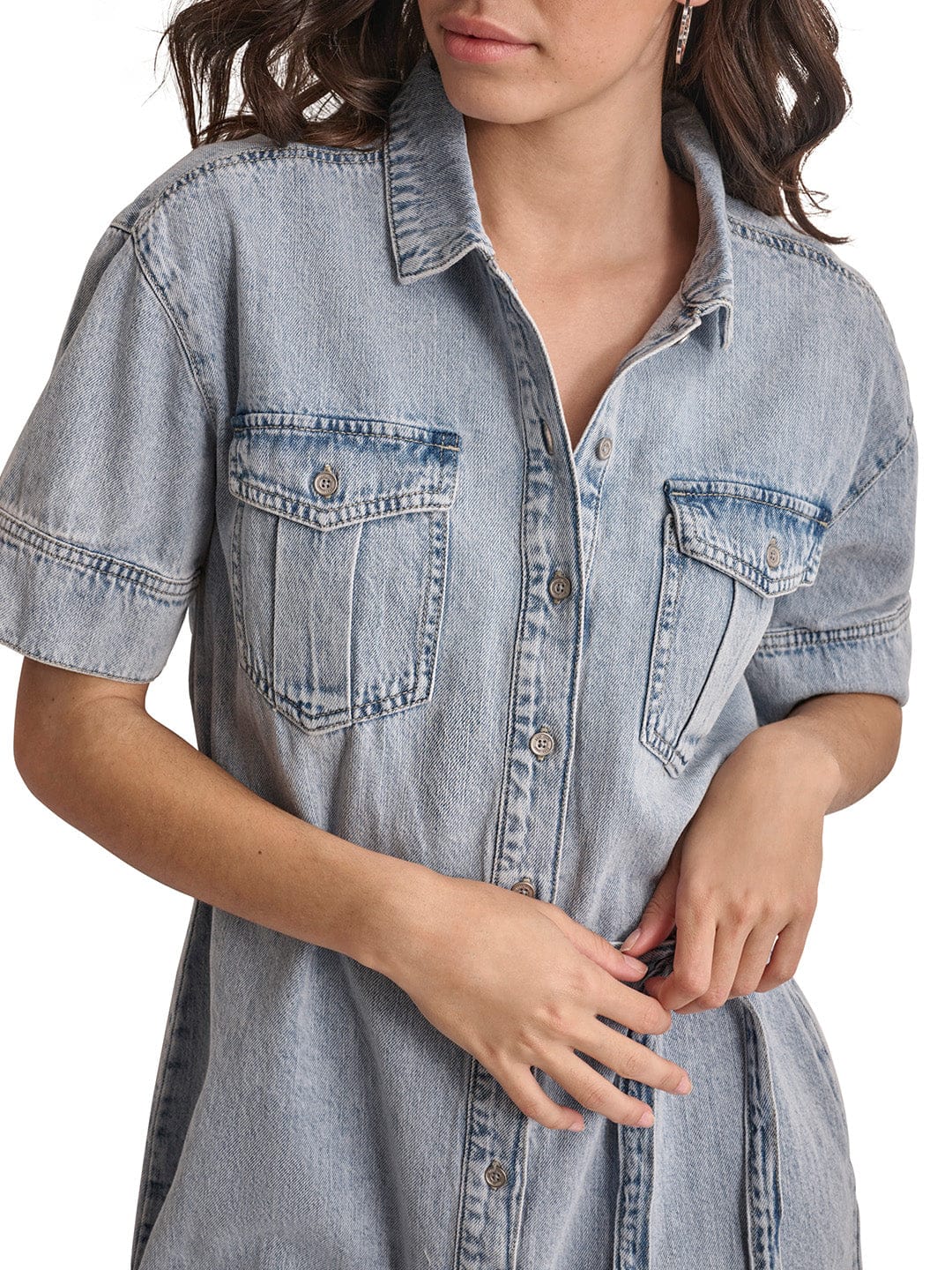 DKNY Women Blue Washed Collar Dress - Image 2
