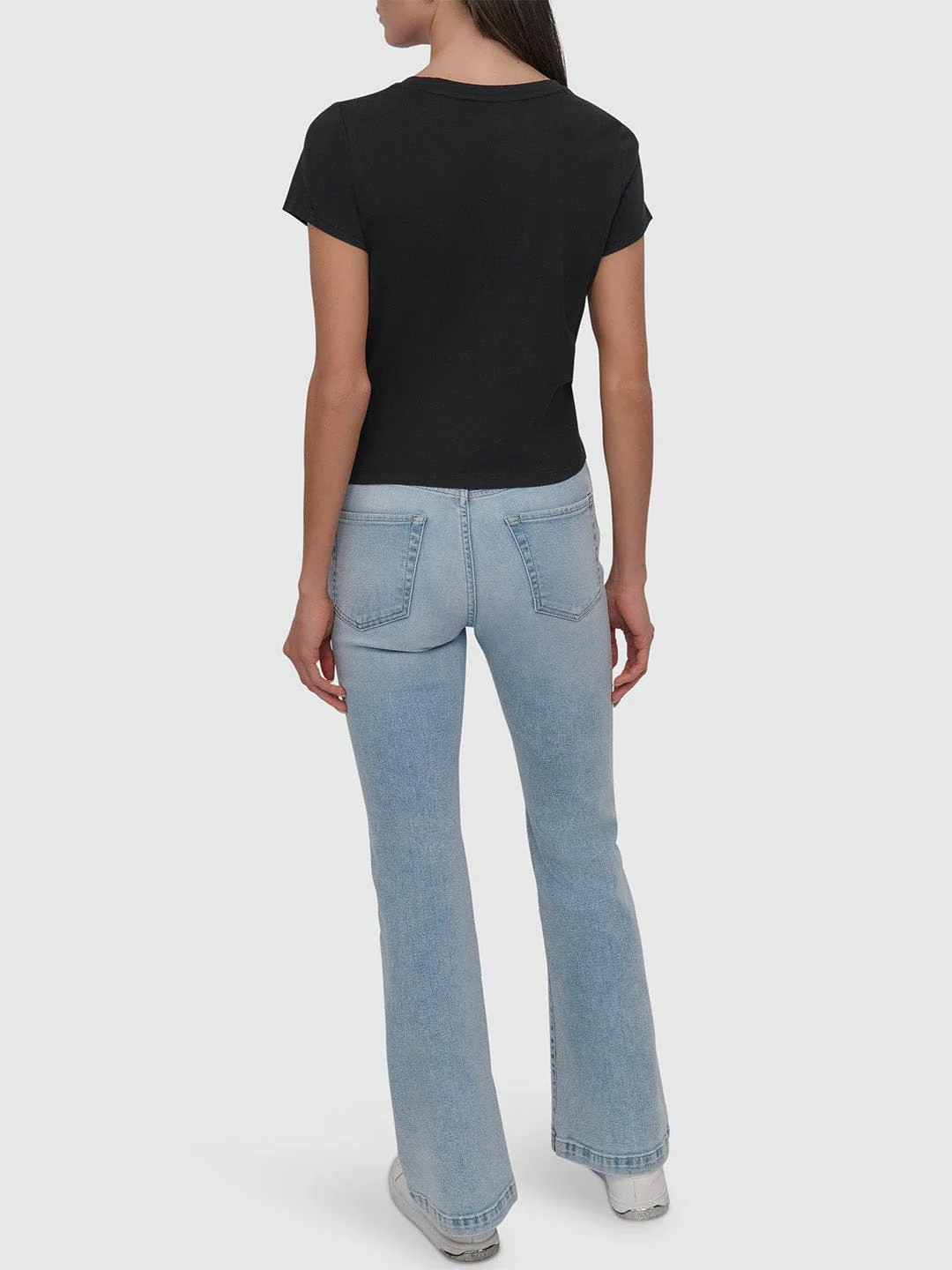 DKNY Women Black Solid Round Neck Tshirt - Image 2