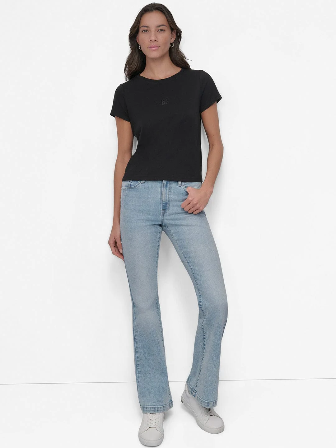 DKNY Women Black Solid Round Neck Tshirt - Image 4