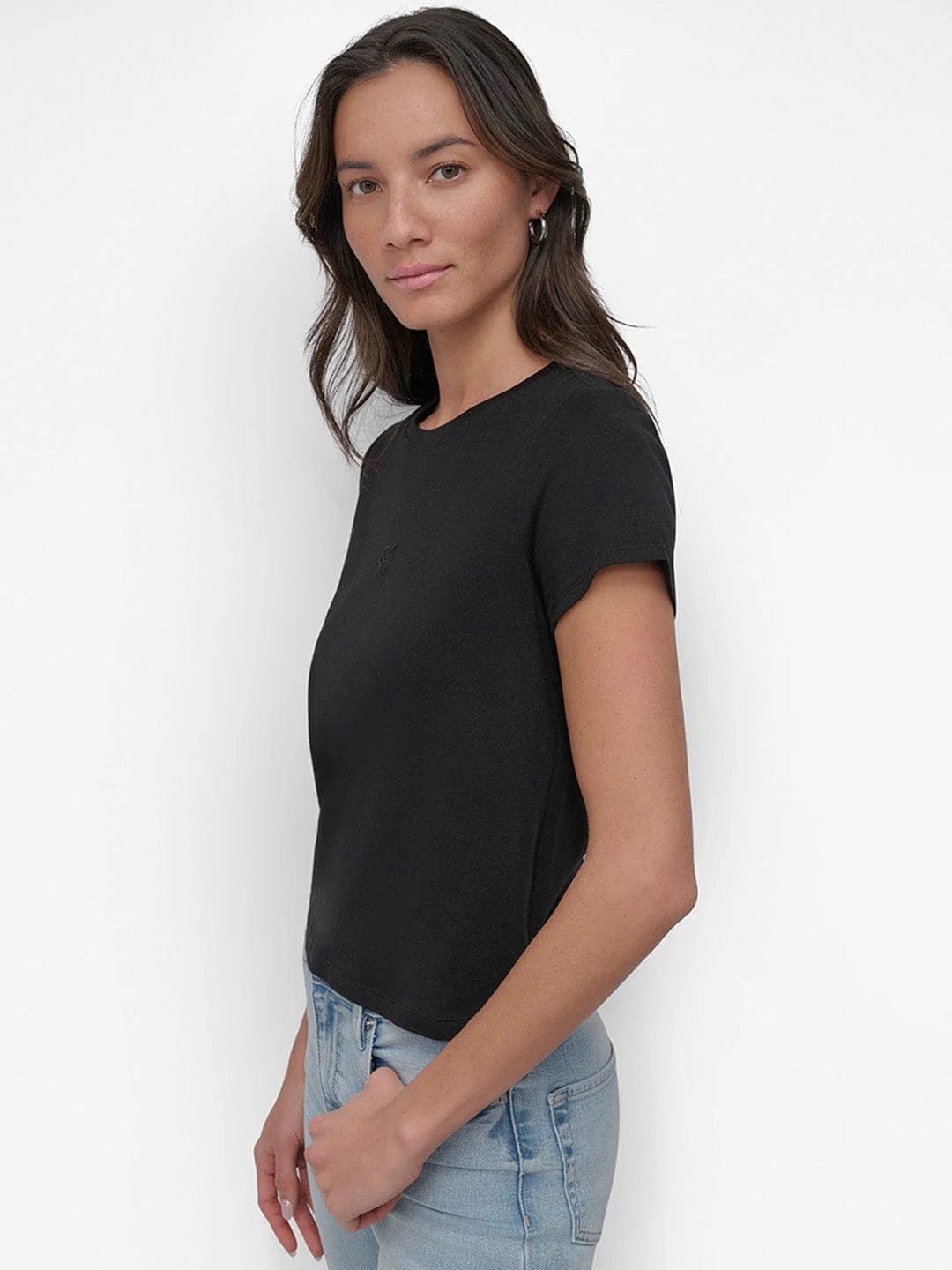 DKNY Women Black Solid Round Neck Tshirt - Image 5