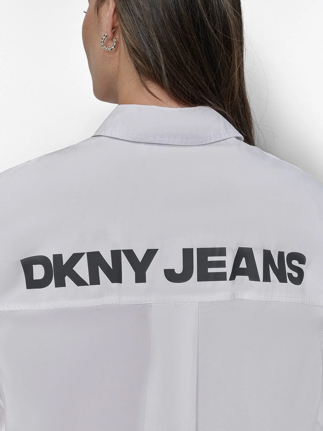 DKNY Women White Solid Collar Shirt - Image 2