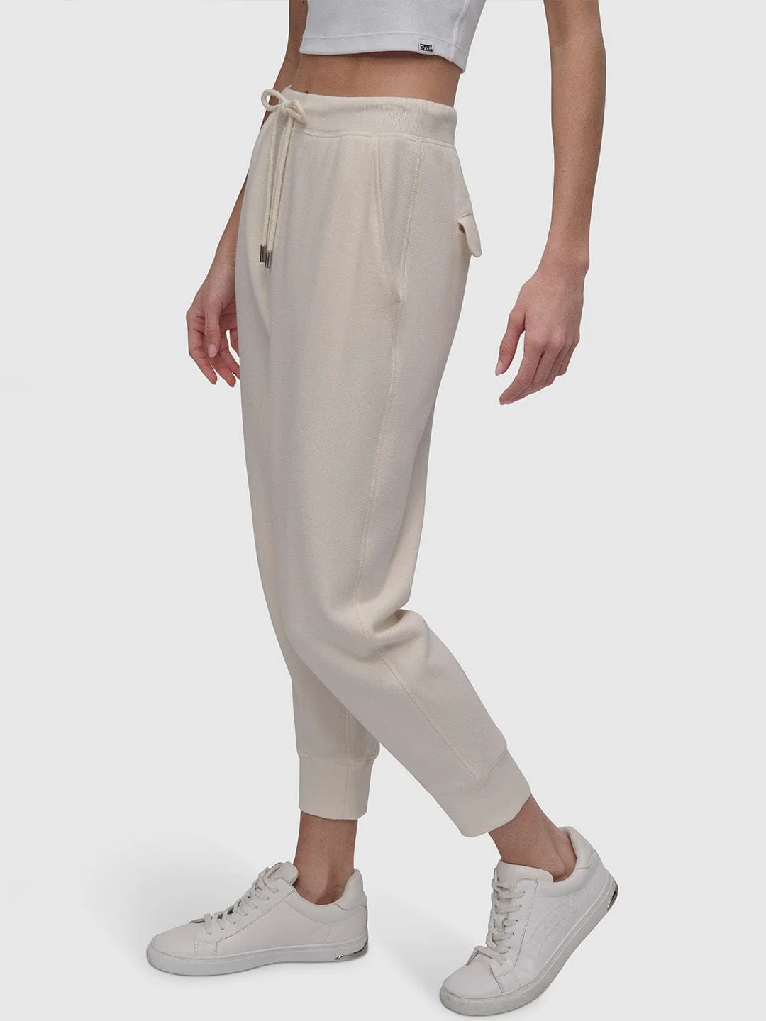 DKNY Women Cream Jogger Fit Solid Trouser - Image 5