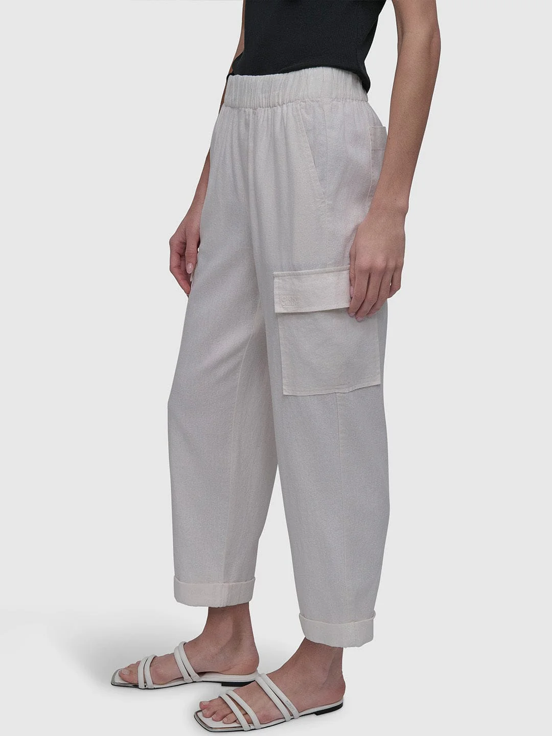 DKNY Women White Oversized Fit Solid Trouser - Image 3