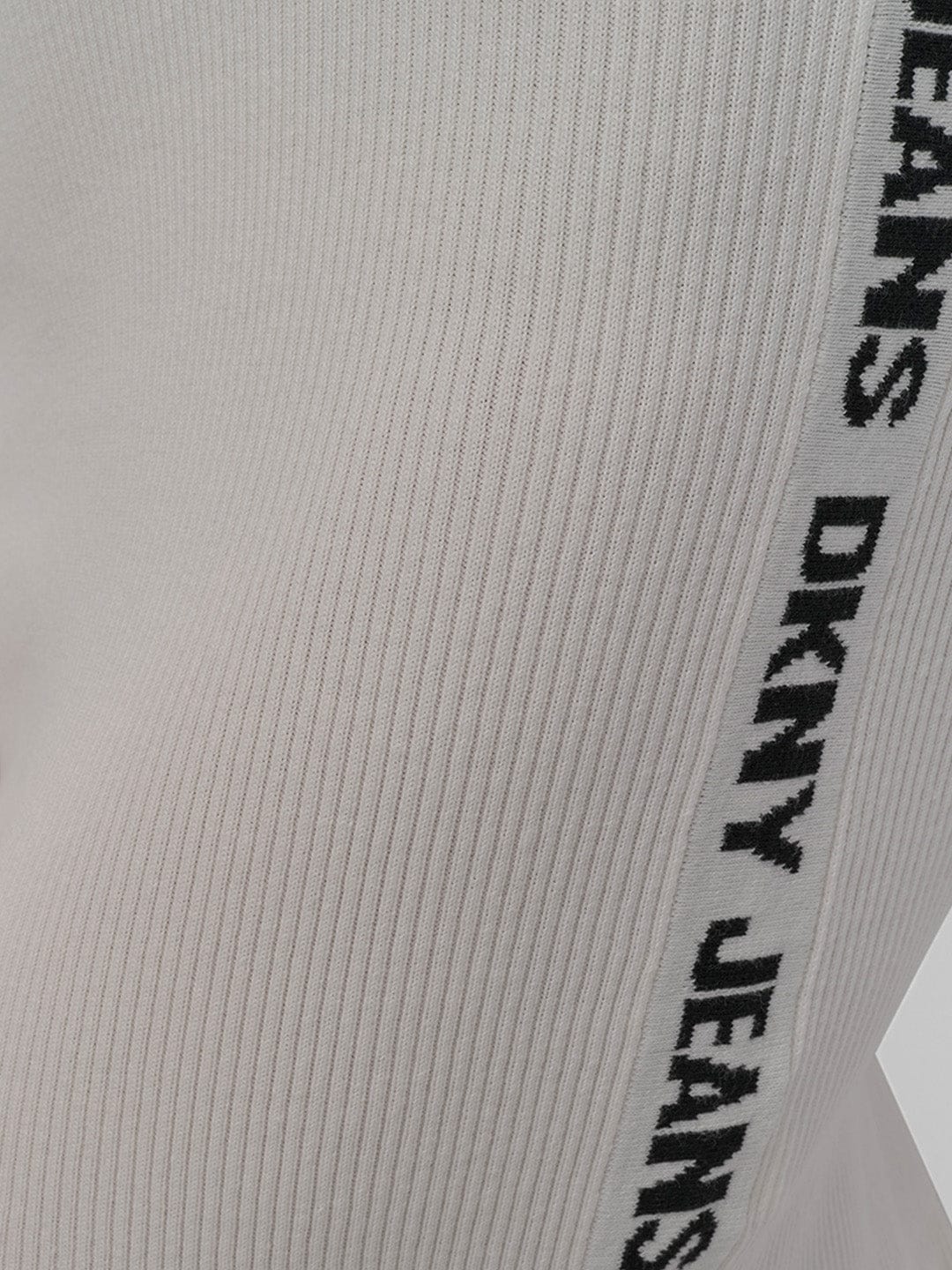 DKNY Women Cream Solid Round Neck Dress - Image 3