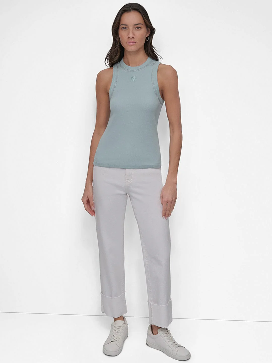 DKNY Women Blue Embellished Round Neck Top - Image 3