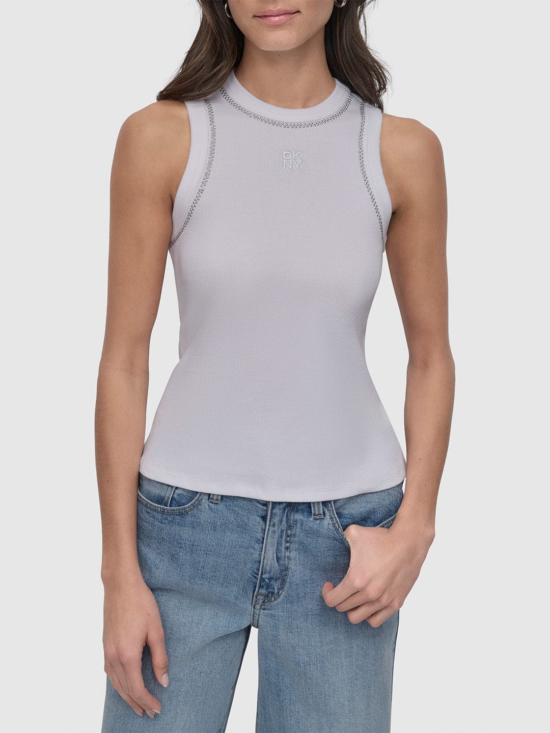 DKNY Women White Embellished Round Neck Top - Image 4