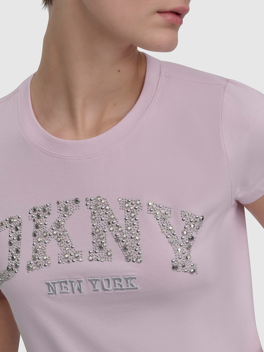 DKNY Women Pink Solid Round Neck Tshirt - Image 2